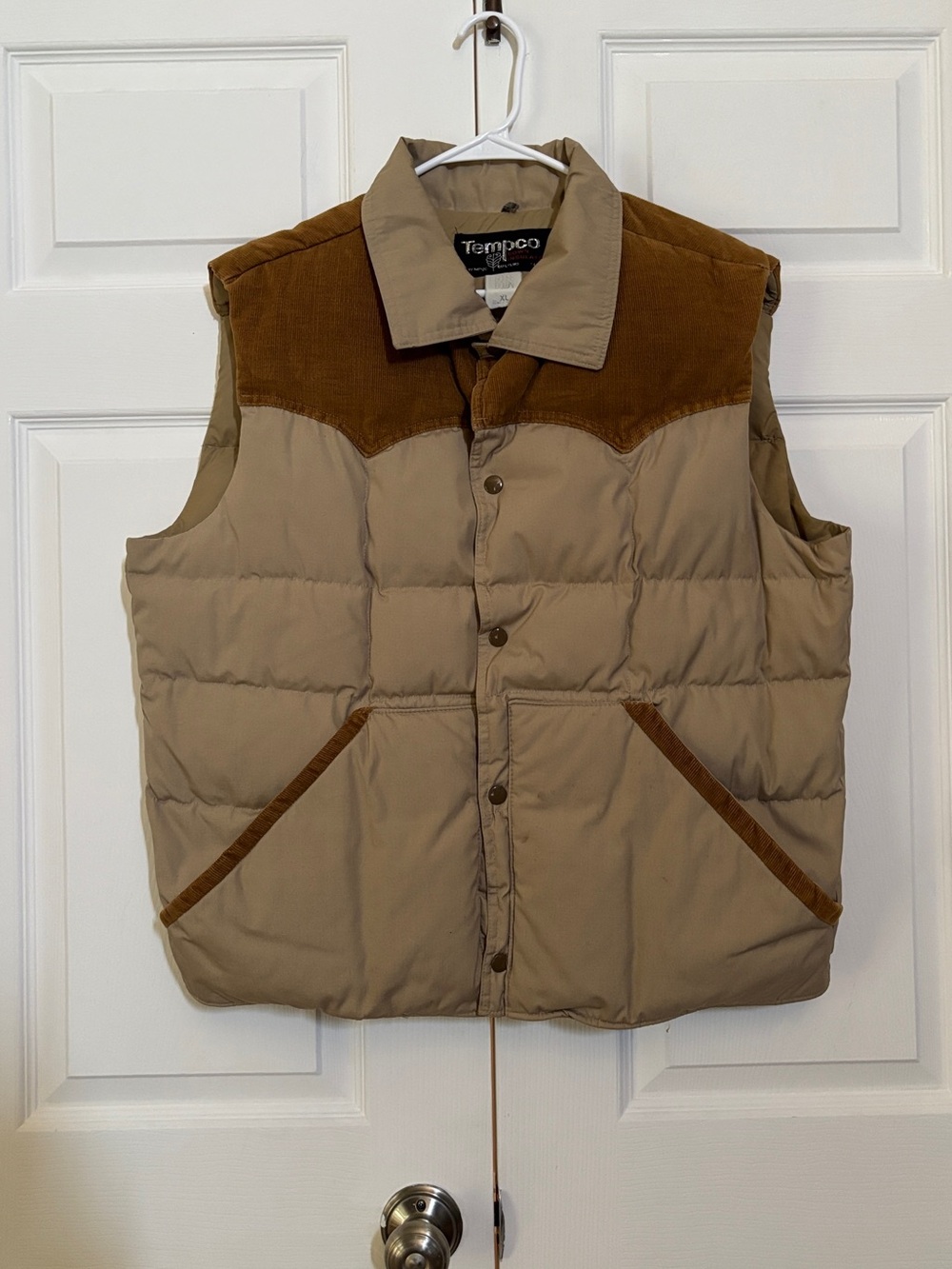 Vintage Tempco Men’s XL Down Puffer Vest Western Corduroy Yoke Made in USA